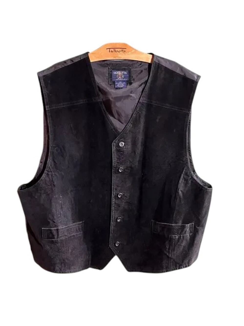 Salmon River Traders Black Suede Leather Vest Size 2X Western Style